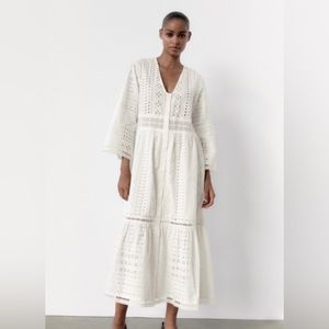 Zara Openwork Embroidered Dress White